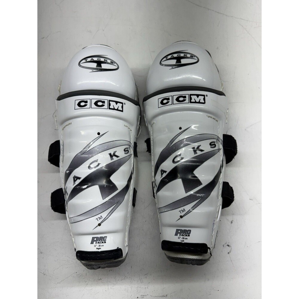 CCM Tacks Classic Pro 12” (30 cm) Hockey Protective Shin Guards Pads White